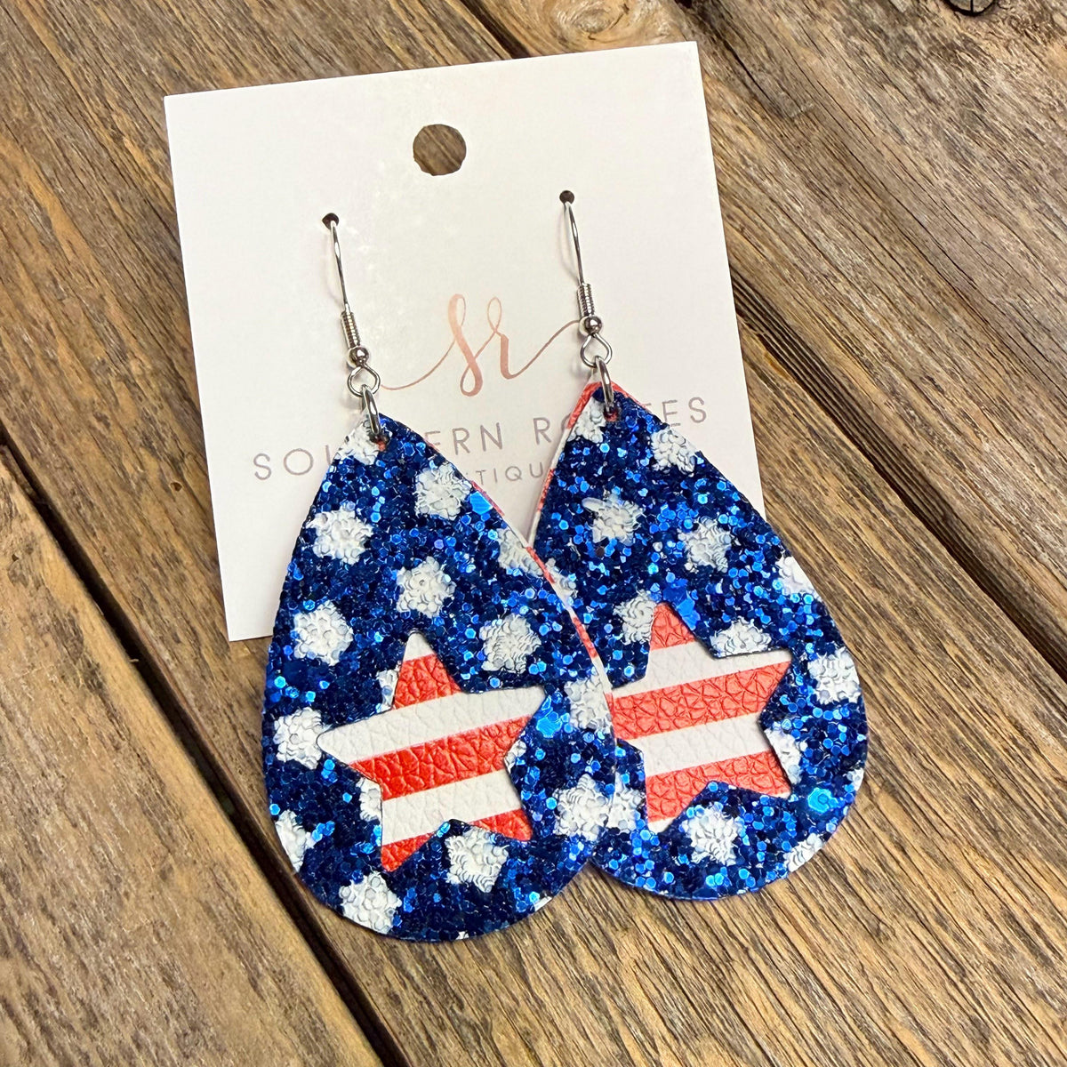 Stars+Stripes Glitter Layered Teardrop Earrings | Red/White/Blue