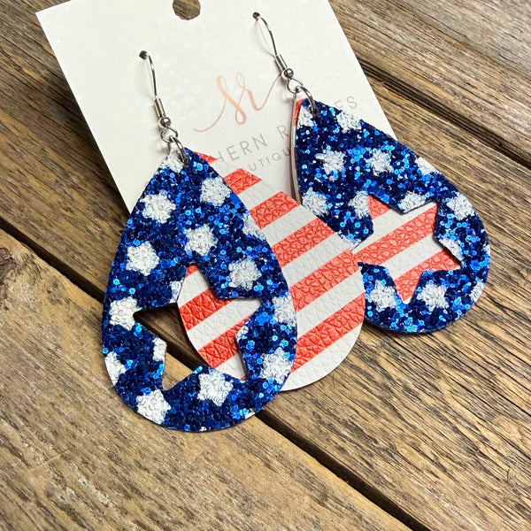 Stars+Stripes Glitter Layered Teardrop Earrings | Red/White/Blue
