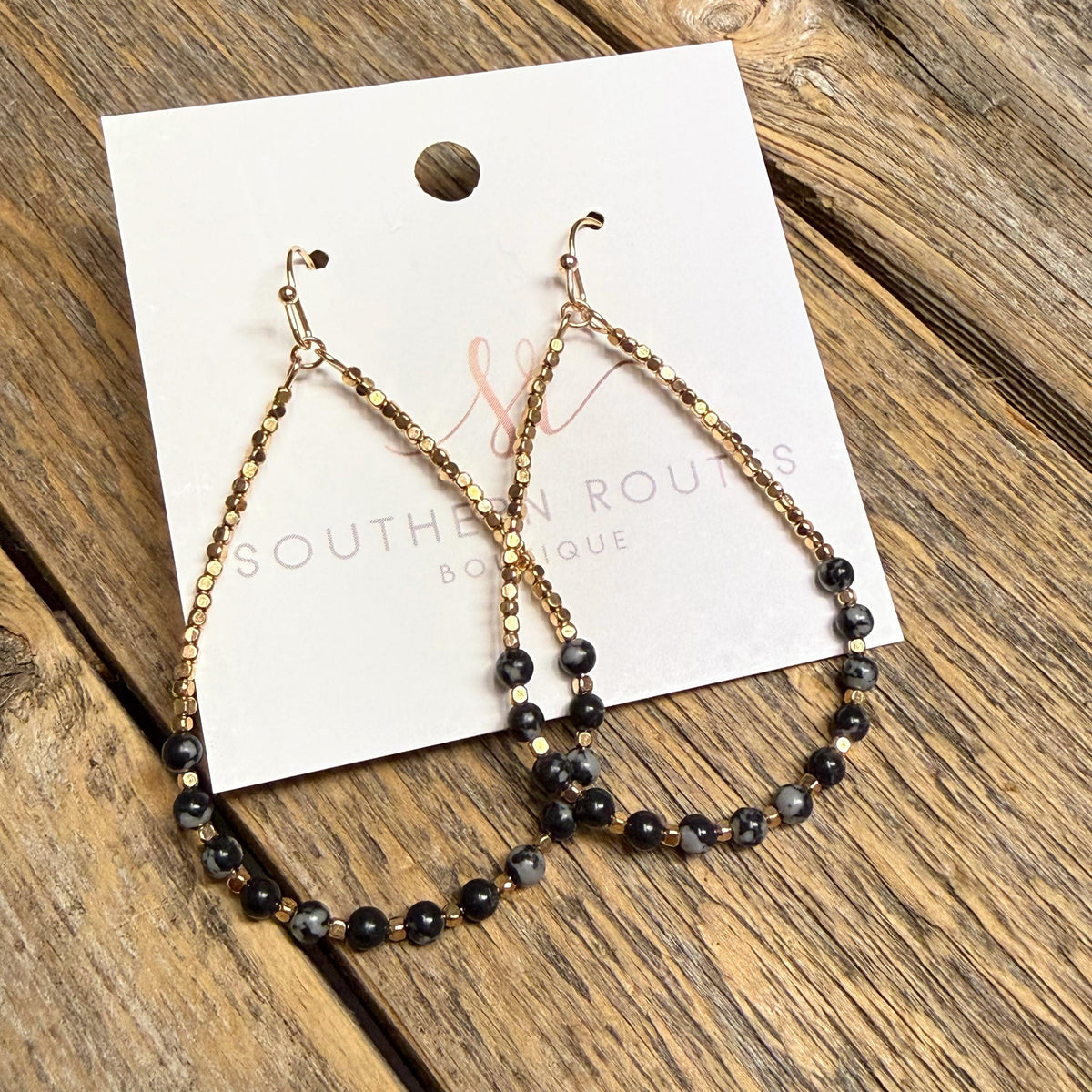 Onyx Stone Teardrop Earrings | Black