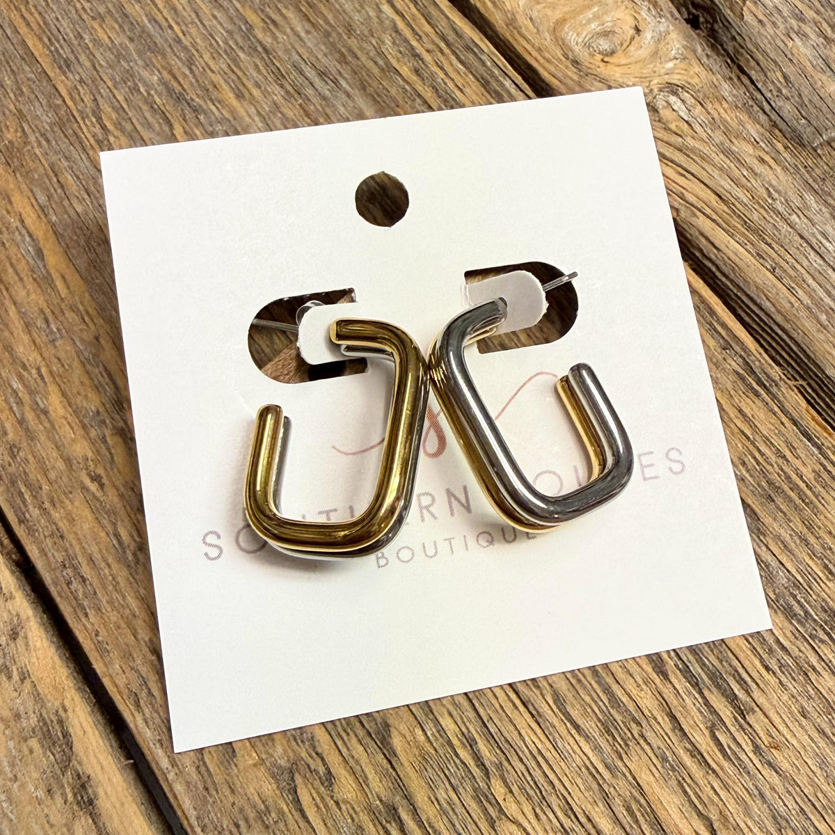 Mixed Metal Boxy Hoop Earrings | 18k Gold-Plated
