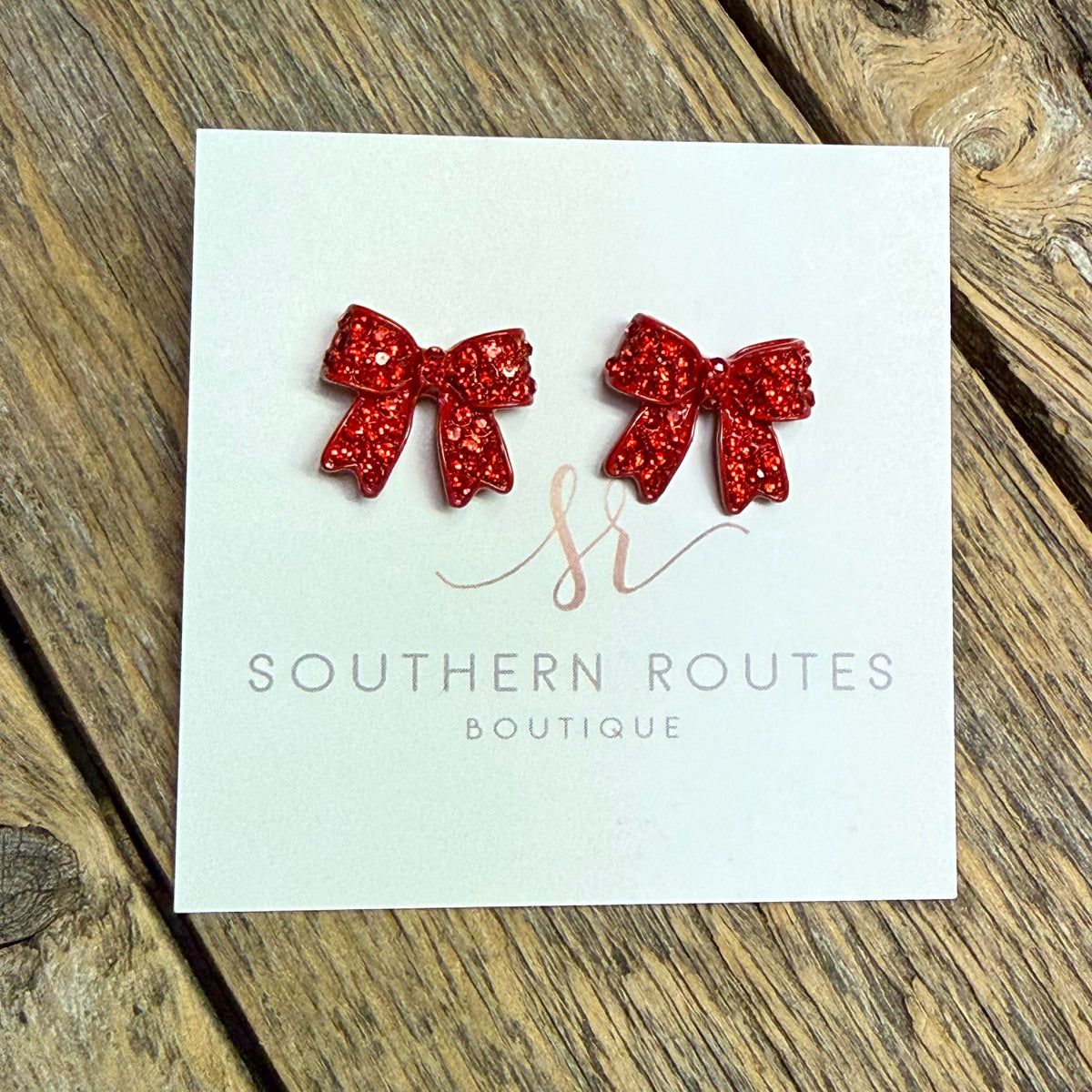 Crystal Rhinestone Bow Stud Earrings | Red