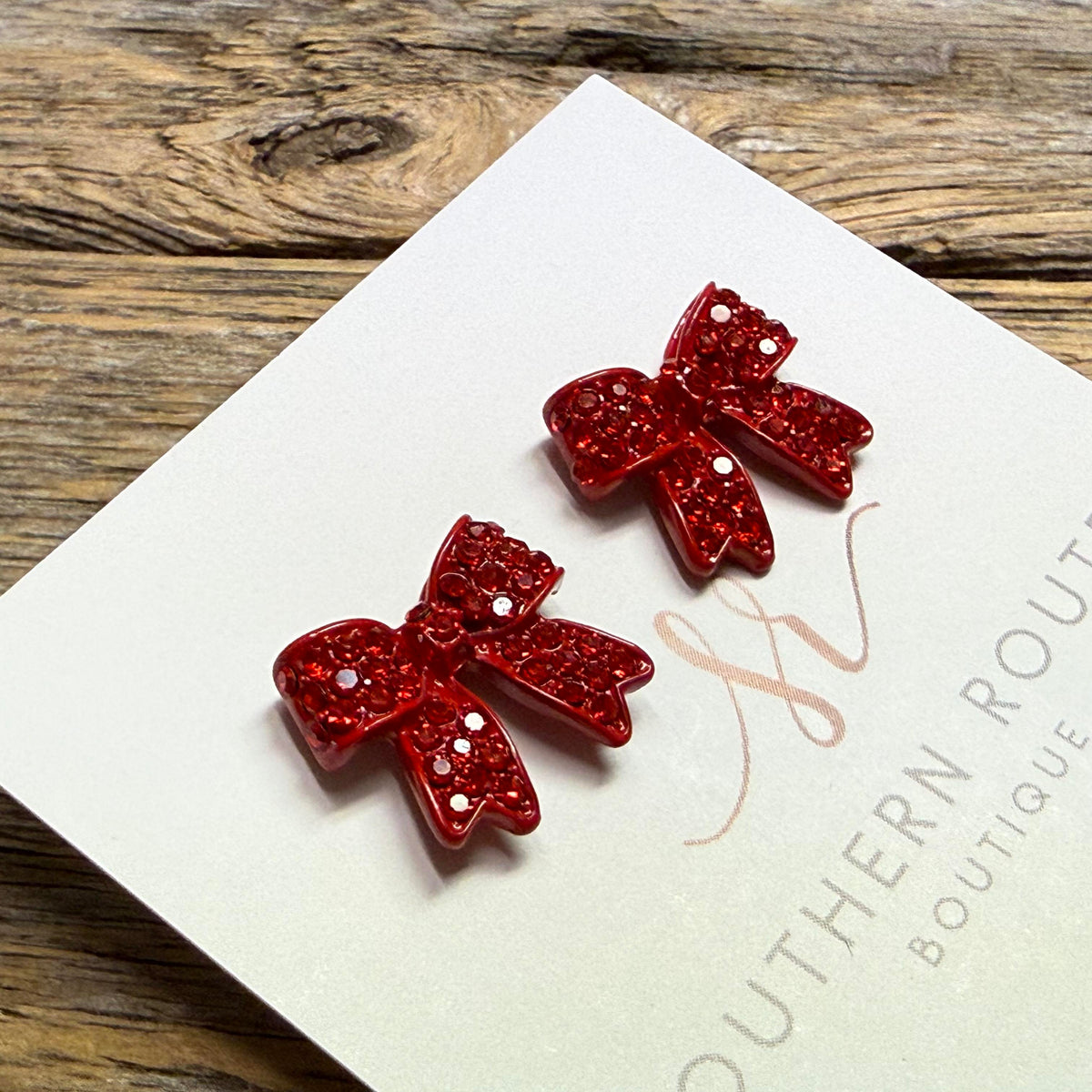 Crystal Rhinestone Bow Stud Earrings | Red