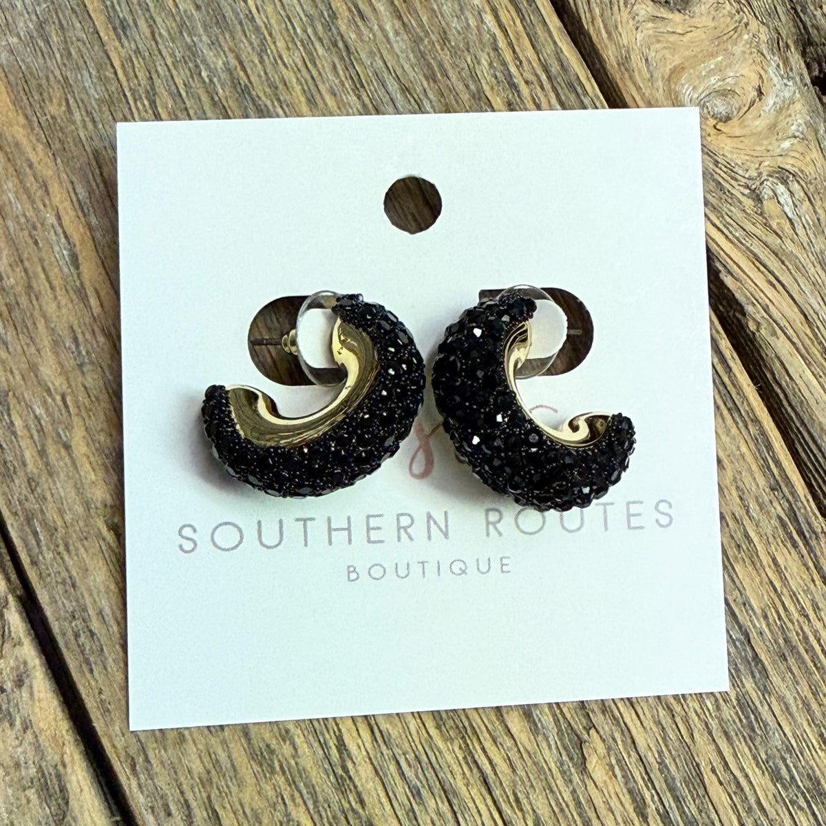 Bling Stud Hoop Earrings | Black