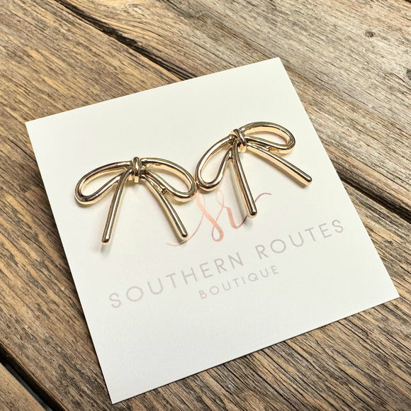 Ribbon Bow Stud Earrings | Gold