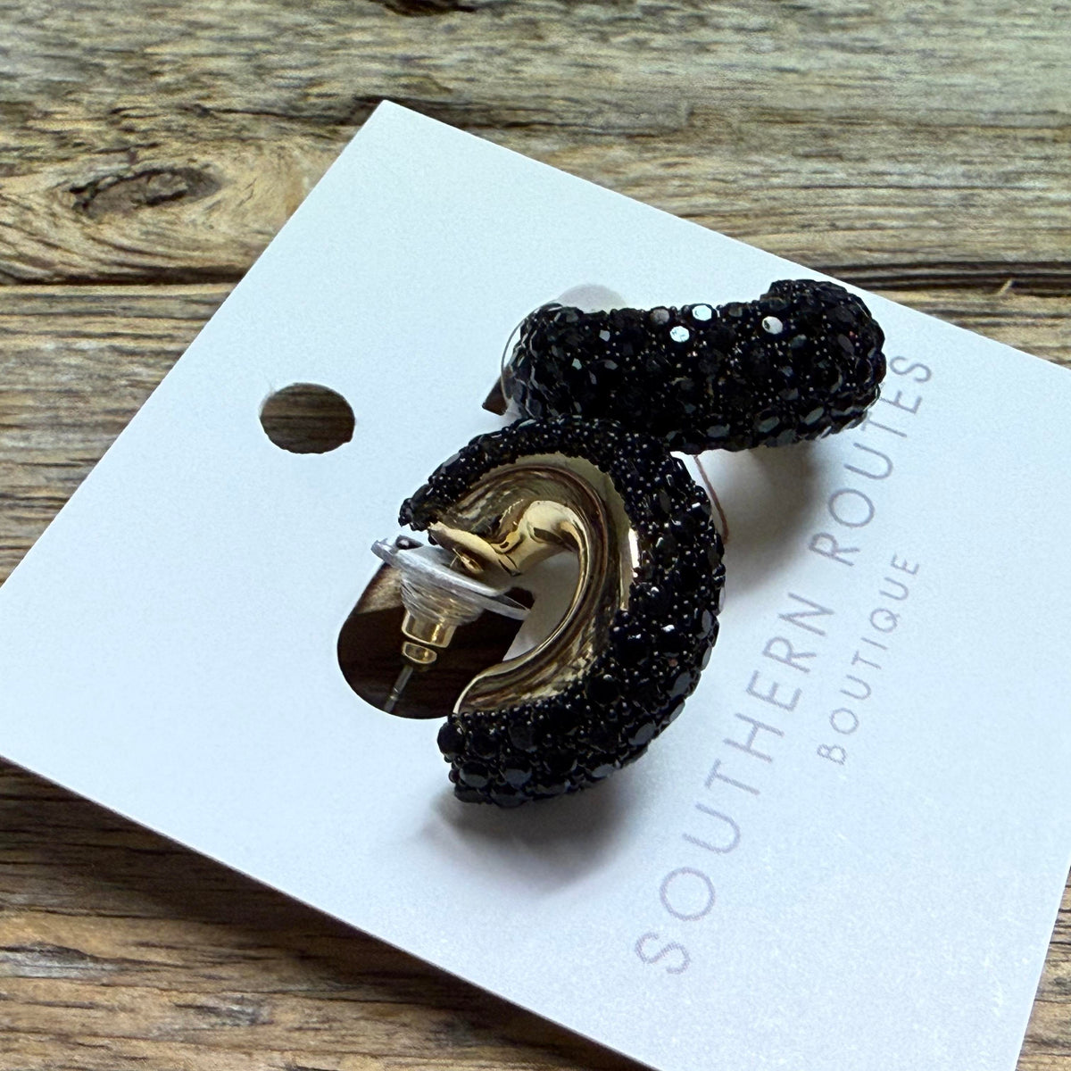 Bling Stud Hoop Earrings | Black