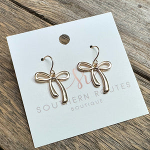 Ribbon Bow Dangle Earrings | Gold