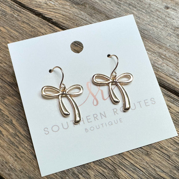 Ribbon Bow Dangle Earrings | Gold