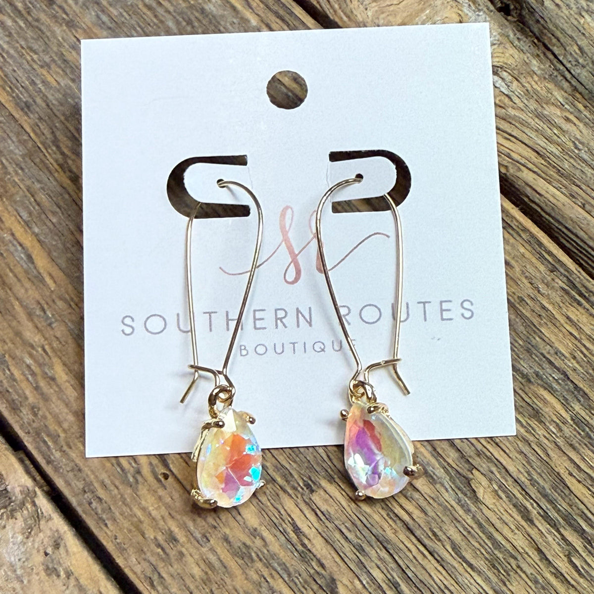 Teardrop Glass Stone Drop Earrings | White AB