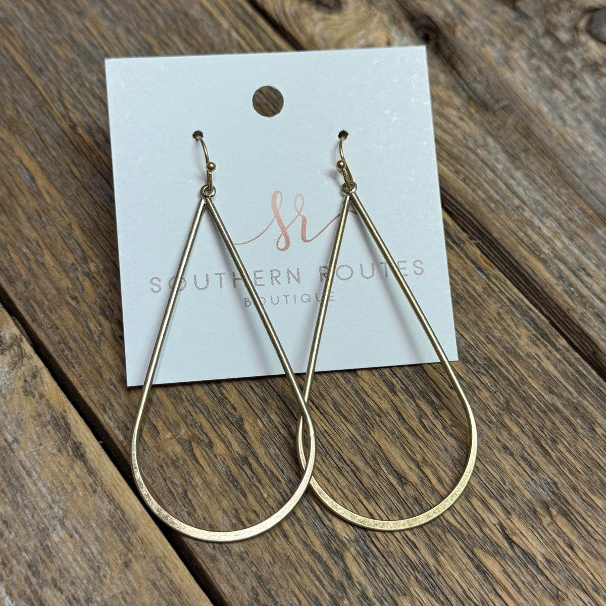 Worn Metal Open Teardrop Earrings | Gold