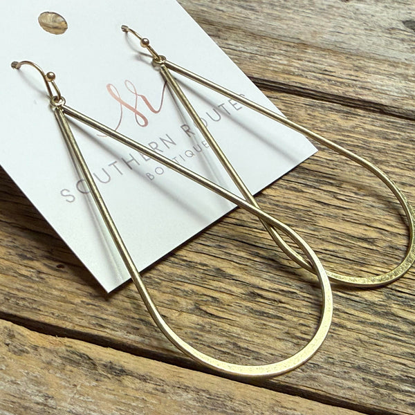 Worn Metal Open Teardrop Earrings | Gold