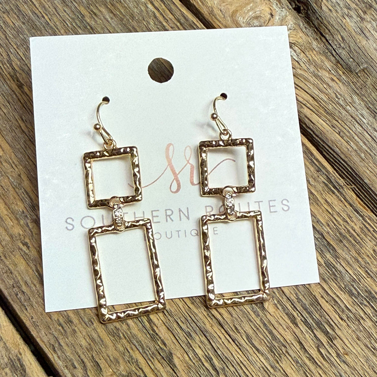 Hammered Rectangle Link Earrings | Gold