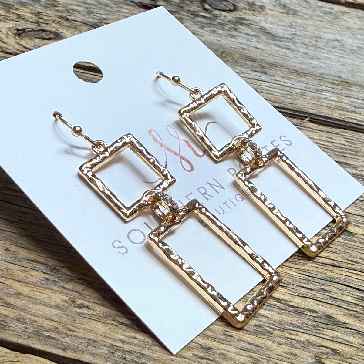 Hammered Rectangle Link Earrings | Gold