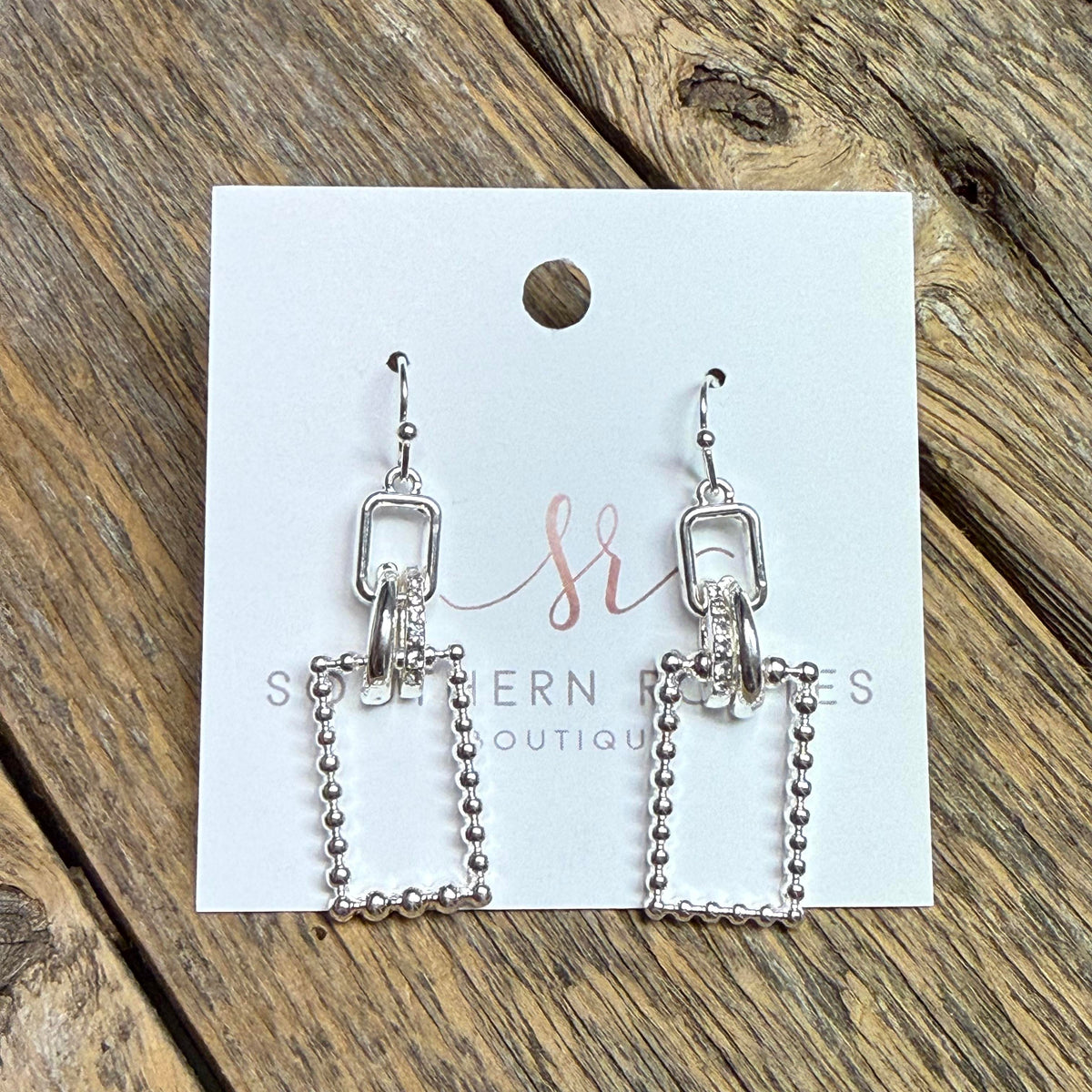 Hammered Rectangle Link Earrings | Silver