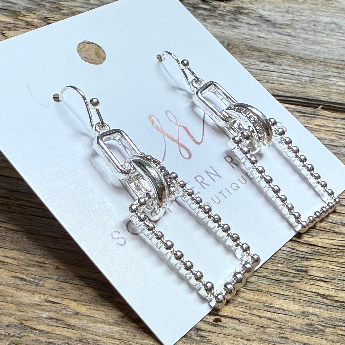 Hammered Rectangle Link Earrings | Silver