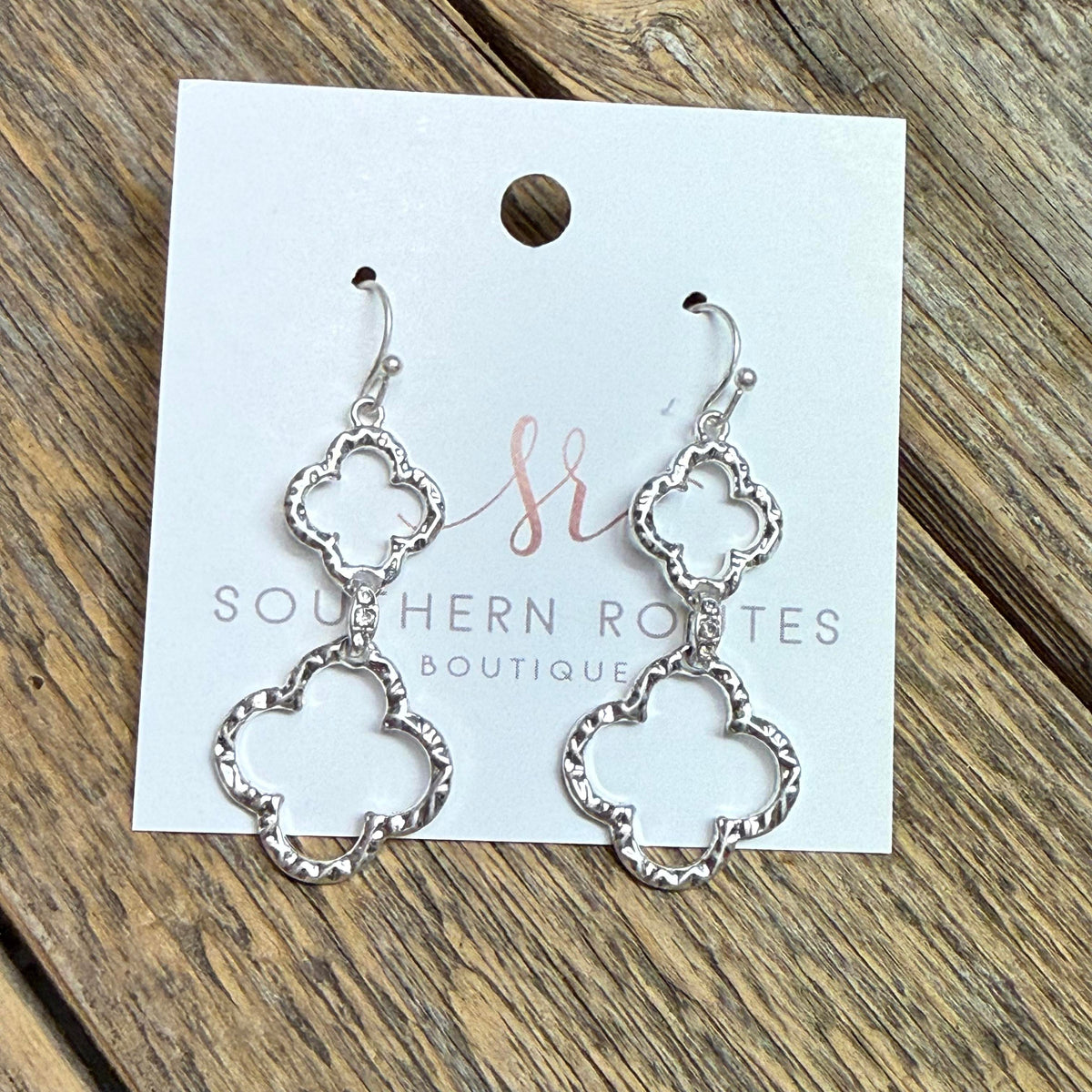 Double Hammered Quatrefoil Earrings | Silver