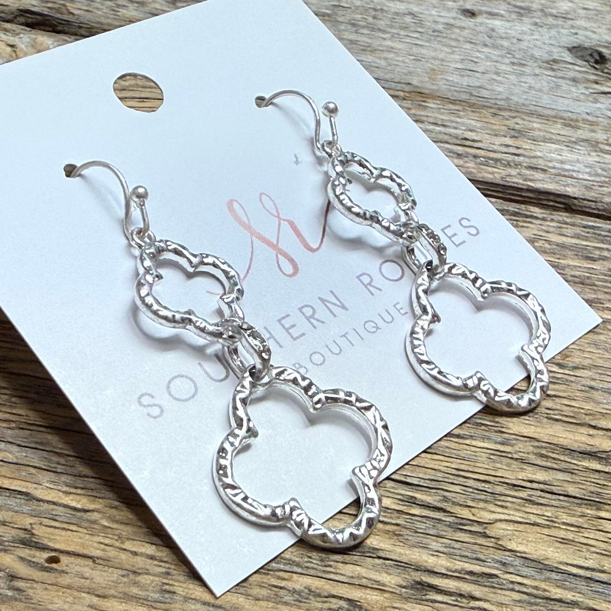 Double Hammered Quatrefoil Earrings | Silver