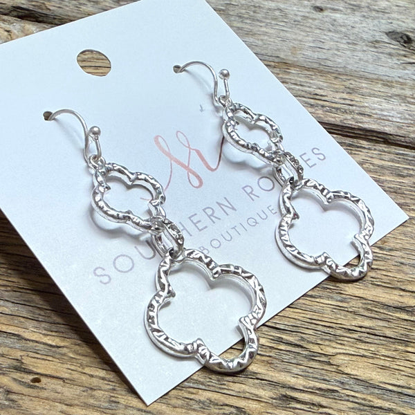 Double Hammered Quatrefoil Earrings | Silver