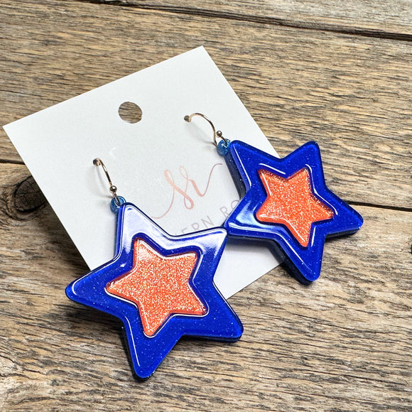 Astros Acrylic Star Earrings | Orange+Blue