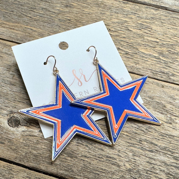 Astros Metal Star Earrings | Orange+Blue