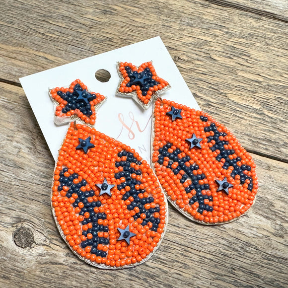 Astros Teardrop Seed Bead Earrings | Orange+Blue