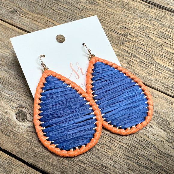 Astros Raffia Teardrop Earrings | Orange+Blue
