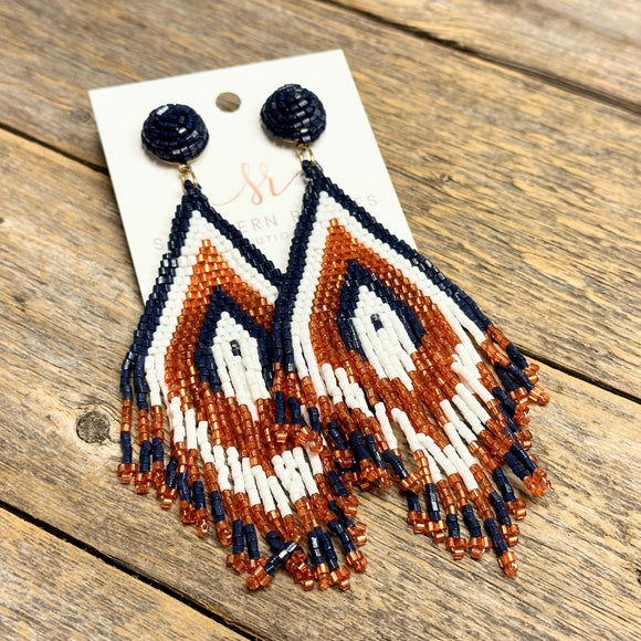 Astros Statement Seed Bead Earrings | Orange+Blue