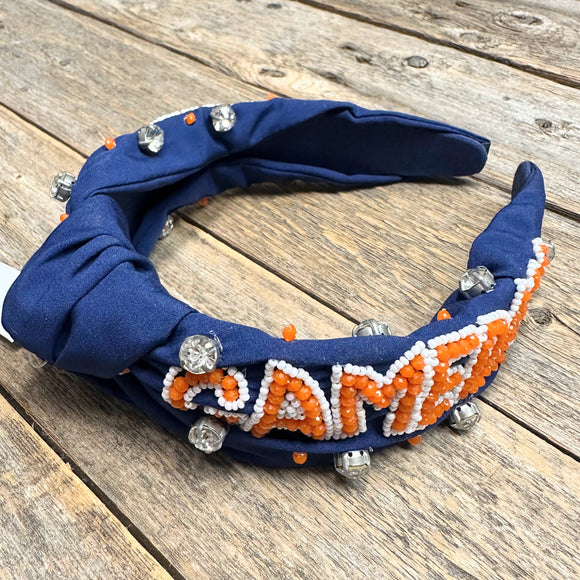 Embellished Knot Headband | Gameday Orange+Blue