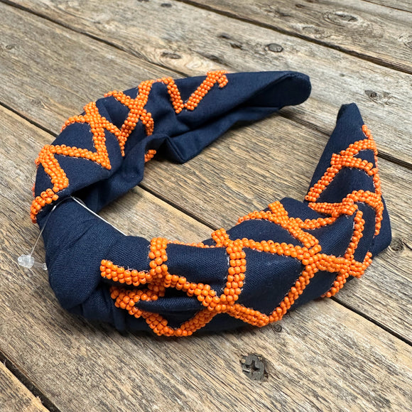 Lattice Beaded Knot Headband | Orange+Blue