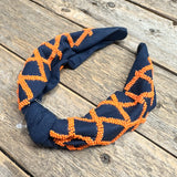 Lattice Beaded Knot Headband | Orange+Blue