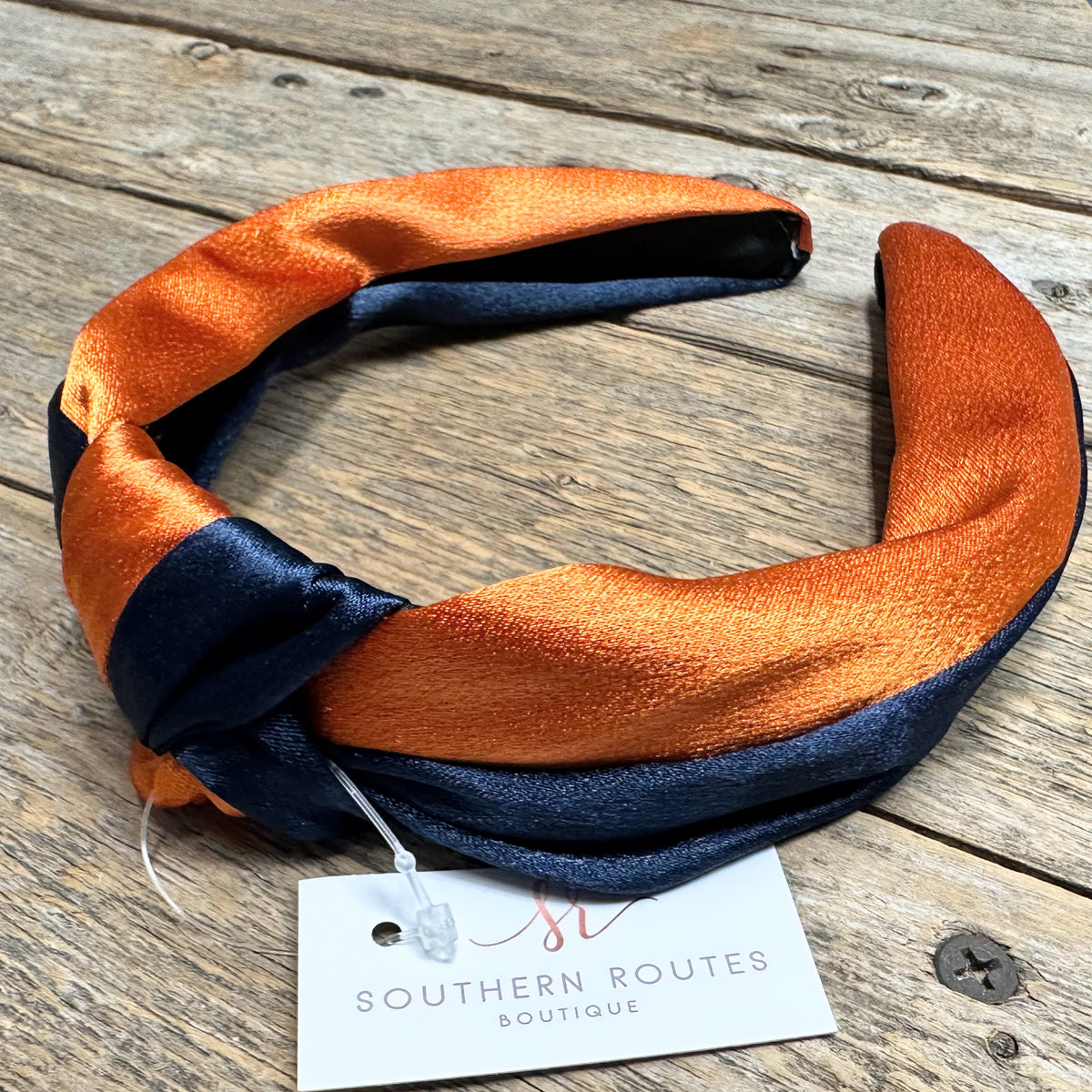 Satin Knot Headband | Orange+Blue