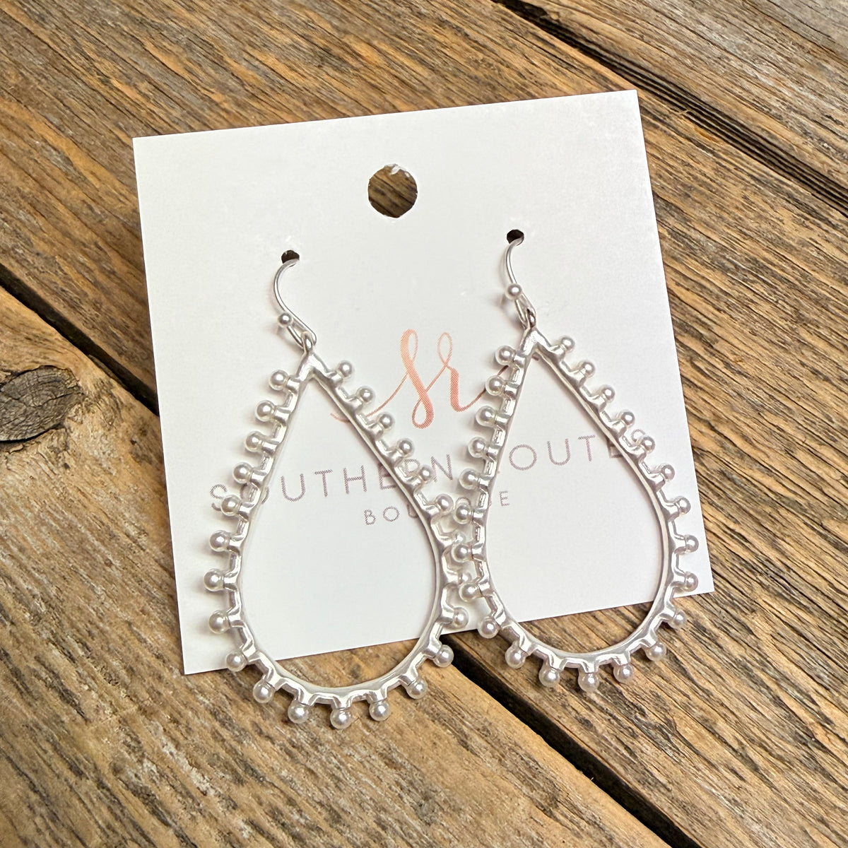 Pearl Studded Teardrop Earrings | Silver