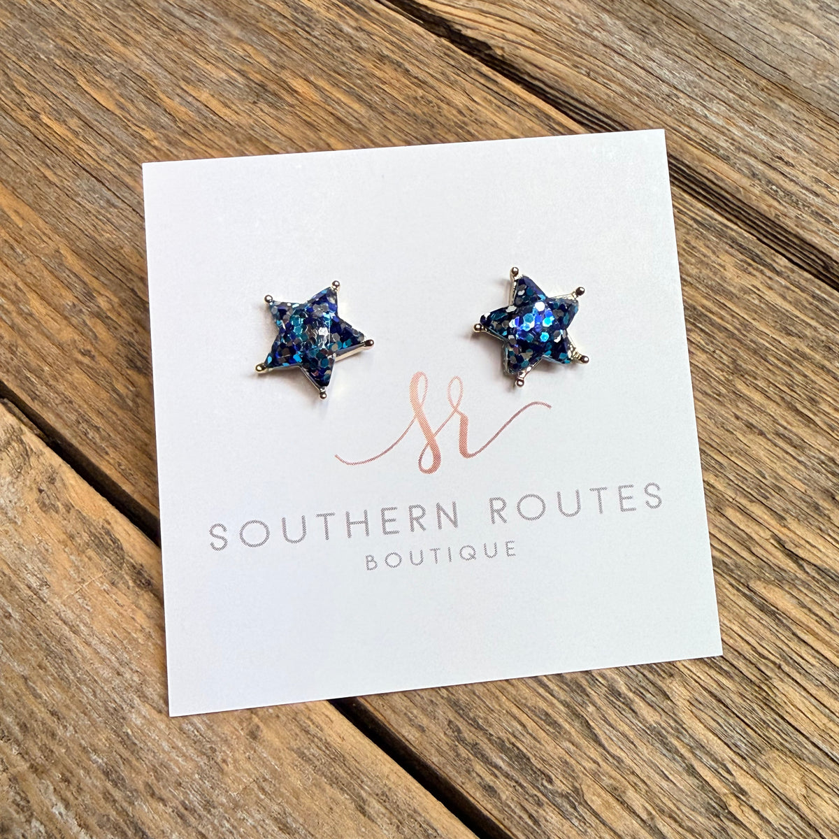 Glittery Star Stud Earrings | Blue