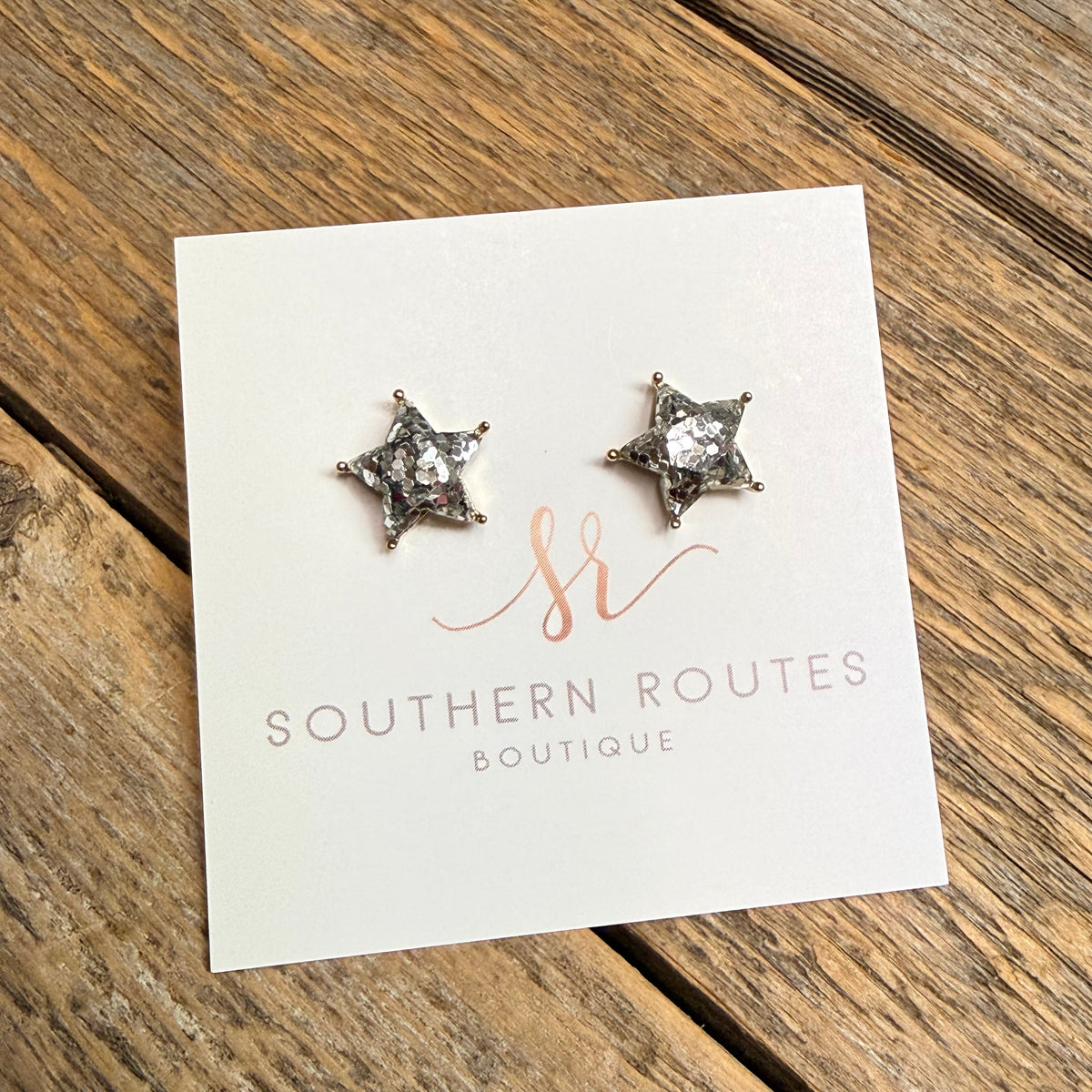 Glittery Star Stud Earrings | Silver