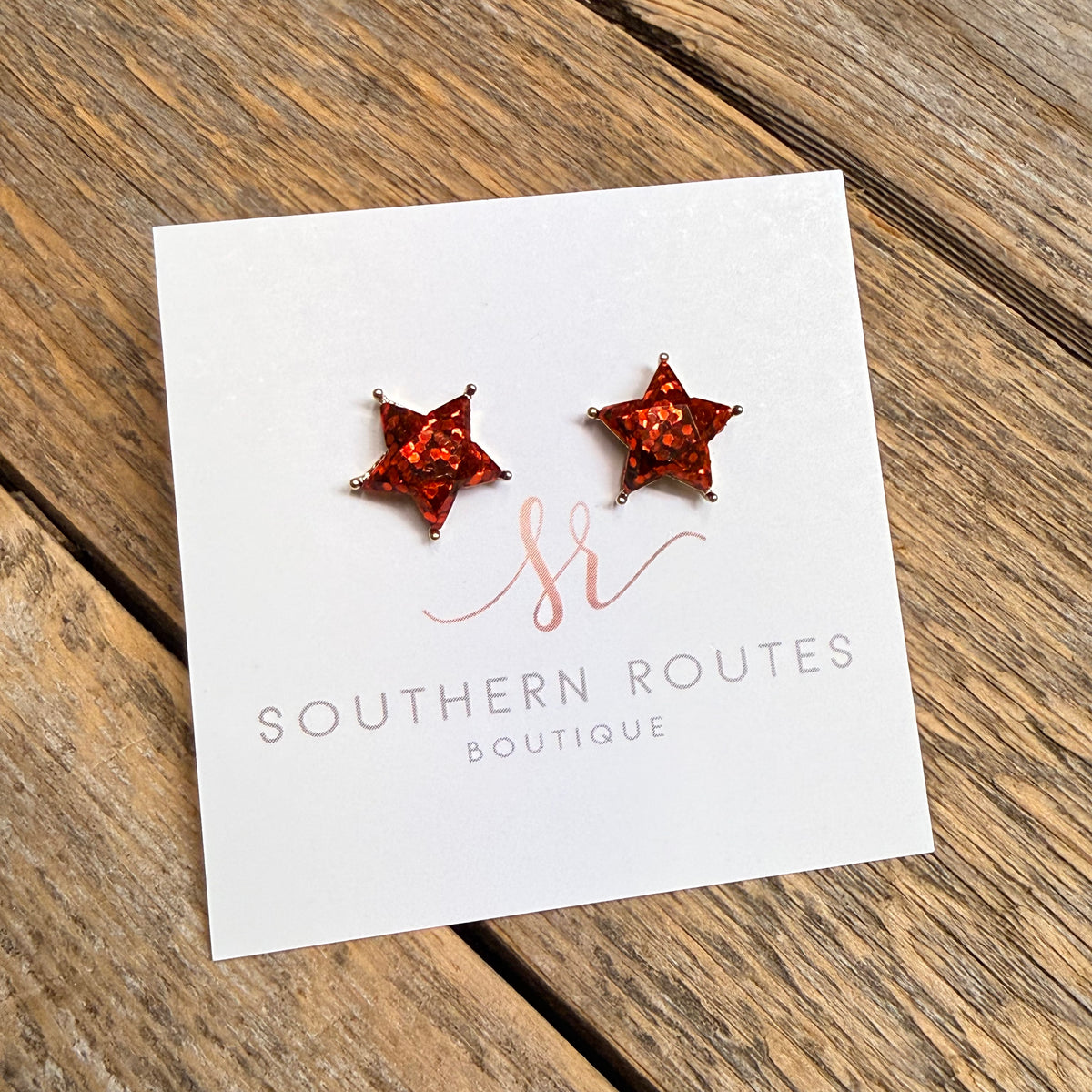 Glittery Star Stud Earrings | Red