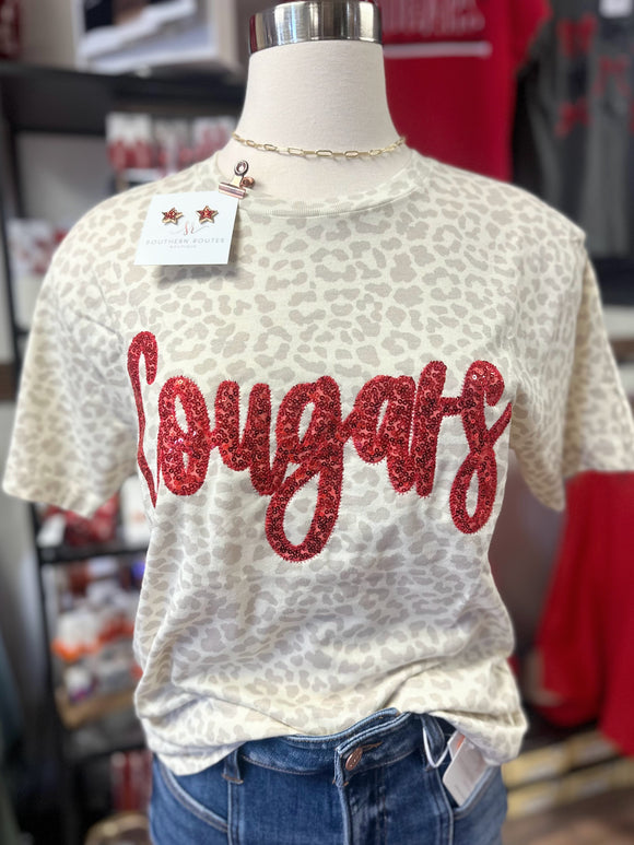 Cougars Sequin Leopard Tee | Cream