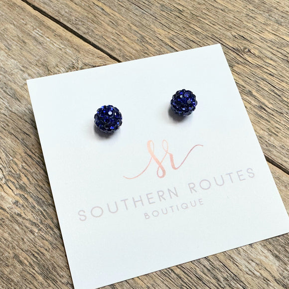 Rhinestone Stud Ball Earrings | Blue