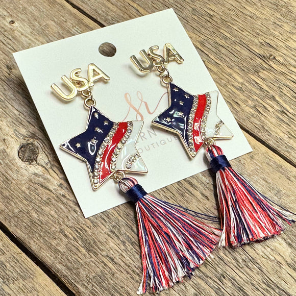 USA Tassel Earrings | Red+White+Blue