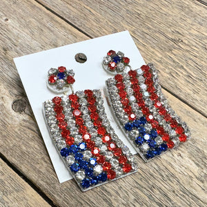 Rhinestone USA Flag Earrings | Red+White+Blue