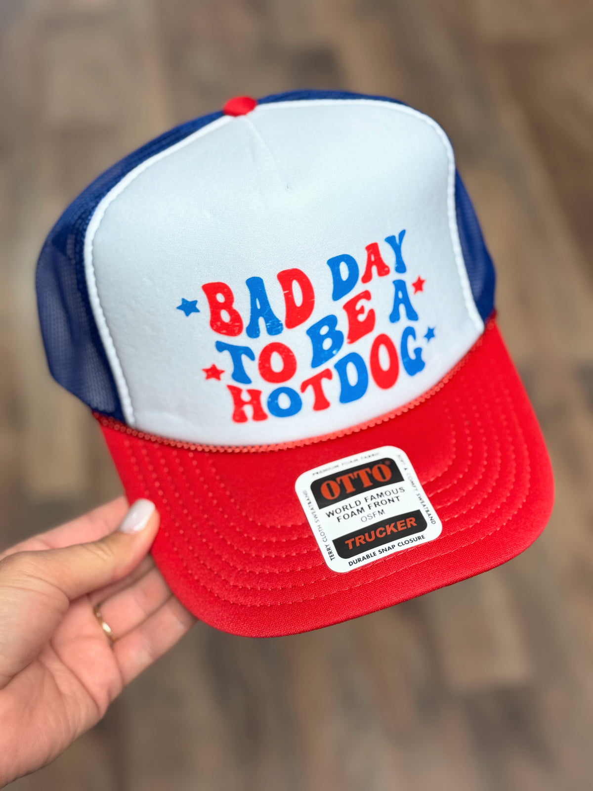 Bad Day To Be A Hot Dog Trucker Cap | Red/Blue