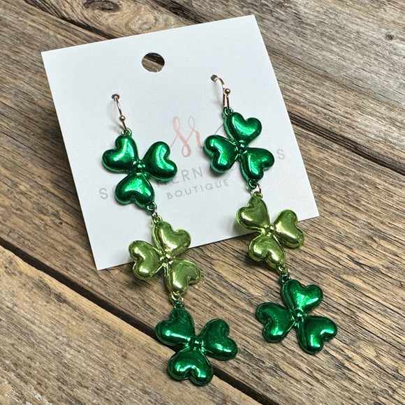 Shiny Trio Shamrock Earrings | Green Mix