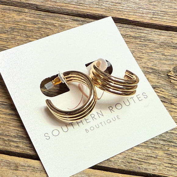 Triple Huggie Earrings Gold