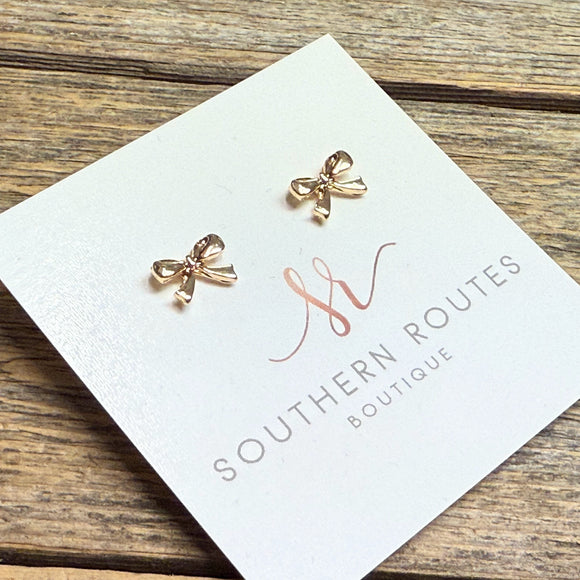 Ribbon Bow Stud Earrings | Gold
