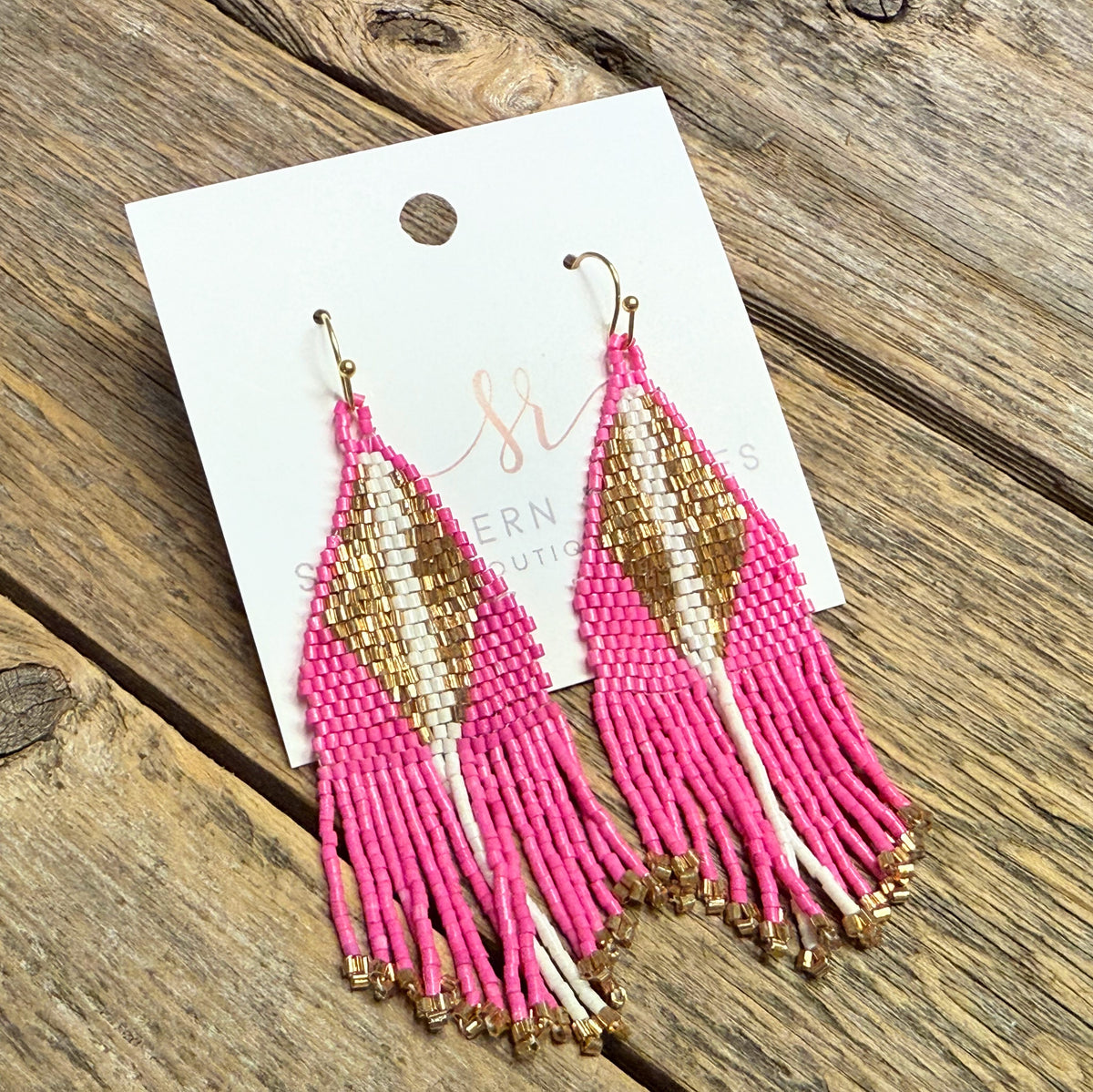 Seed Bead Fringe Earrings | Hot Pink