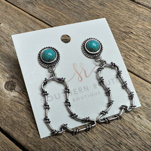 Western Barb Wire Boot Earrings | Turquoise