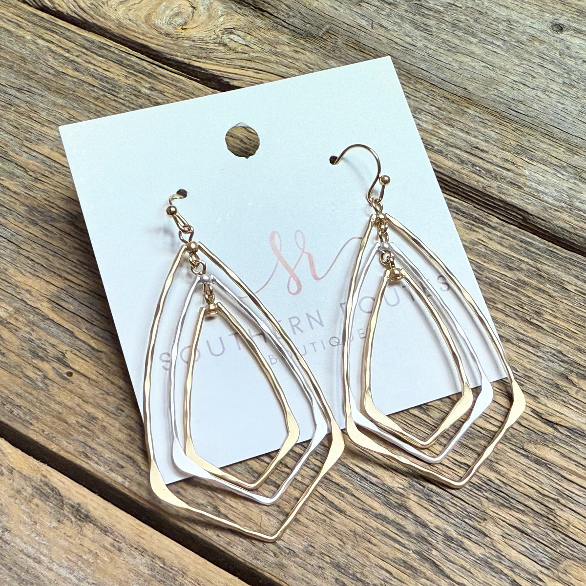 Layered Hammered Marquise Earrings | Gold/Silver