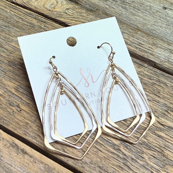 Layered Hammered Marquise Earrings | Gold/Silver
