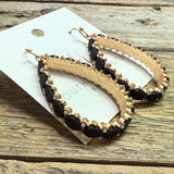 Wood/Pearl Accent Teardrop Earrings | Gold/Black