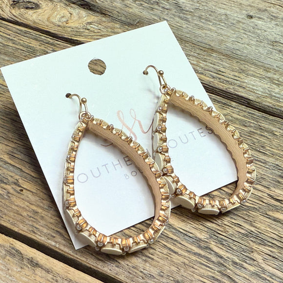 Wood/Pearl Accent Teardrop Earrings | Gold/Ivory