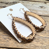 Wood/Pearl Accent Teardrop Earrings | Gold/Brown