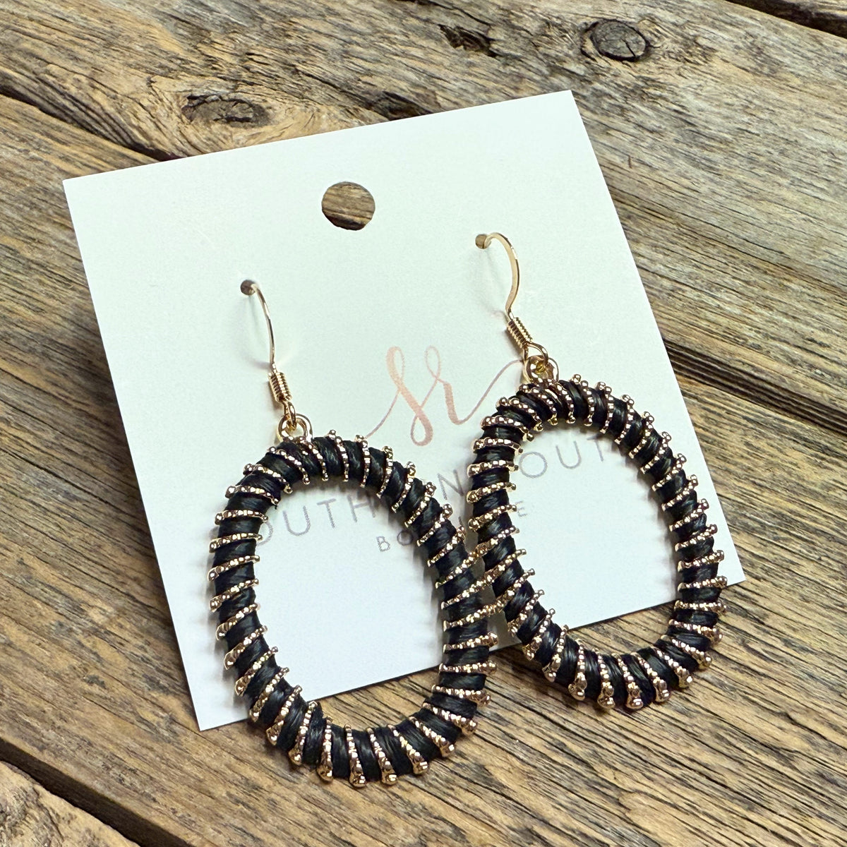 Wrapped Oval Earrings | Gold/Black
